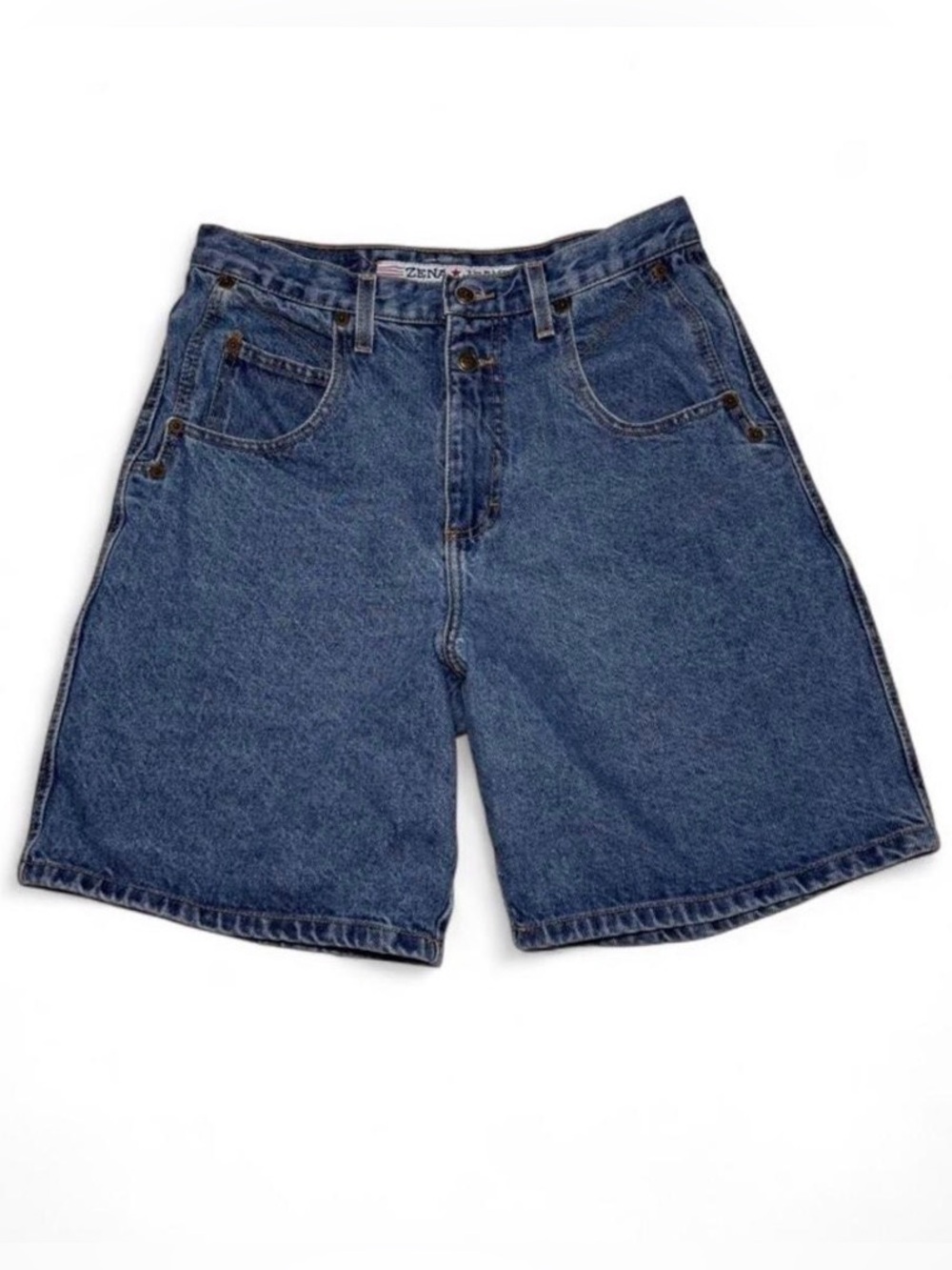 Vintage 90s Zena Jeans Denim Shorts Womens High Waist Double Button Bermuda - 12